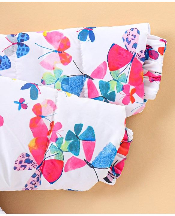Babyhug Full Sleeves Butterfly Print Hooded Jacket - Off White