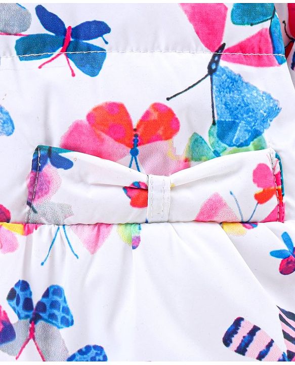 Babyhug Full Sleeves Butterfly Print Hooded Jacket - Off White