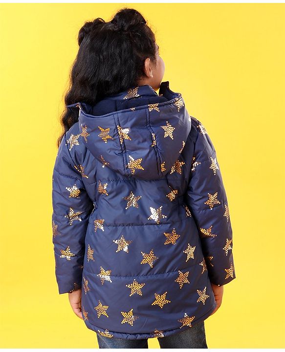 Babyhug Full Sleeves Star Print Hooded Jacket - Blue