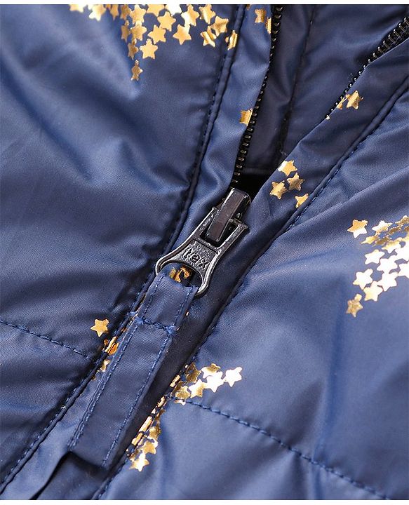 Babyhug Full Sleeves Star Print Hooded Jacket - Blue