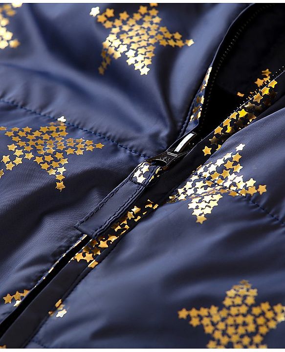 Babyhug Full Sleeves Star Print Hooded Jacket - Blue