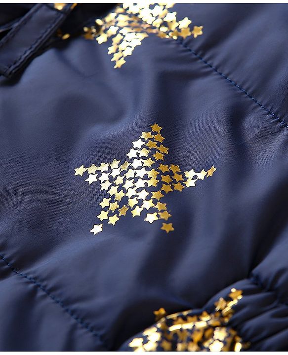 Babyhug Full Sleeves Star Print Hooded Jacket - Blue