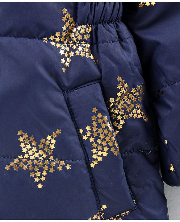 Babyhug Full Sleeves Star Print Hooded Jacket - Blue