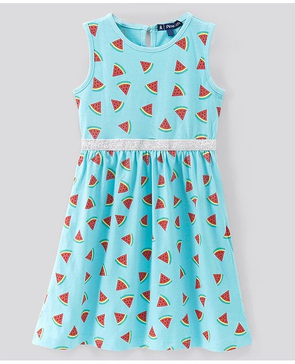 Pine Kids Bio Wash Short & Sleeveless Frocks Dot & Watermelon Print Pack of 2 - Pink Sea Green