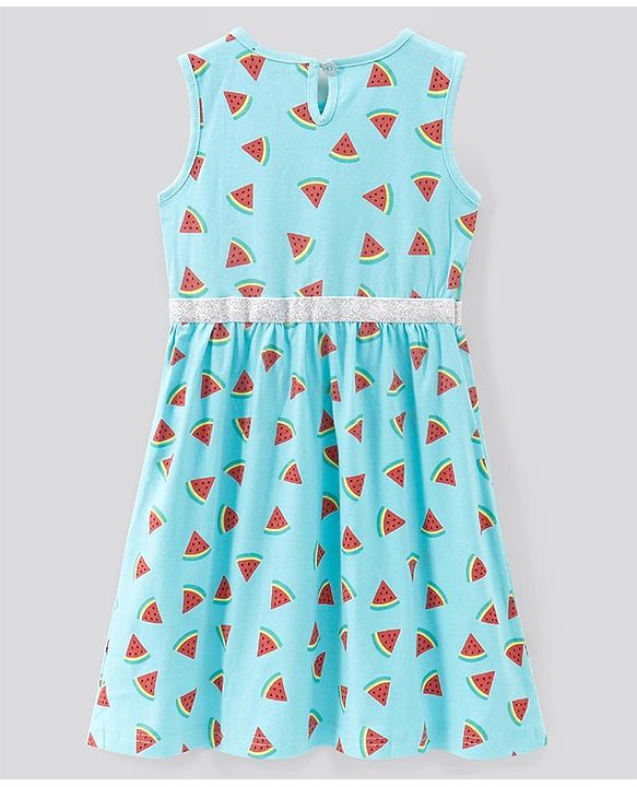 Pine Kids Bio Wash Short & Sleeveless Frocks Dot & Watermelon Print Pack of 2 - Pink Sea Green