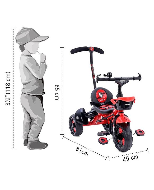 Babyhug Plug & Play Endure Tricycle with Parental Push Handle & Storage Basket - Red
