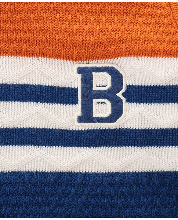 Babyhug Full Sleeves Pull Over Sweater Striped - Orange & Blue