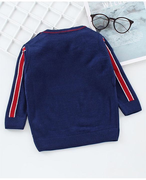 Babyhug Full Sleeves Sweater Numeric 35 Embroidery - Navy Blue