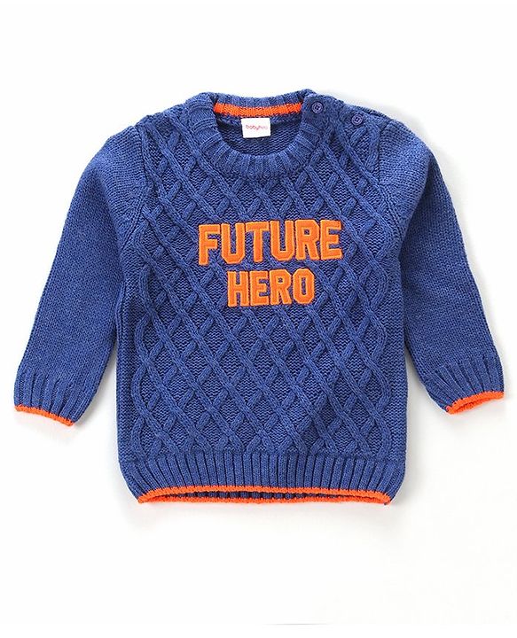 Babyhug Full Sleeves Sweater with Applique - Blue