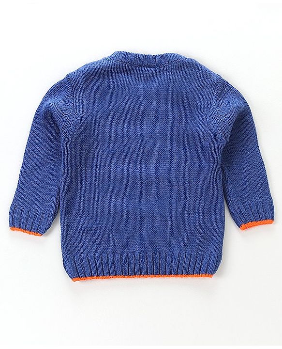 Babyhug Full Sleeves Sweater with Applique - Blue