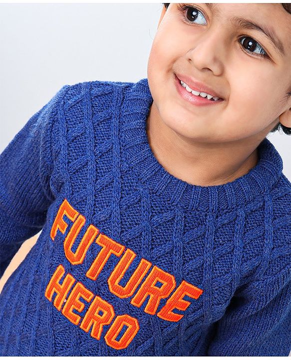 Babyhug Full Sleeves Sweater with Applique - Blue