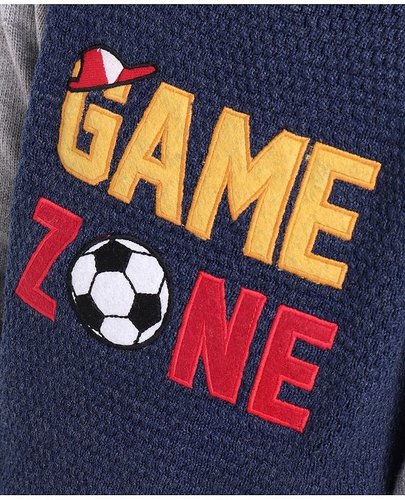 Babyhug Full Sleeves Pull Over Sweater Text Embroidery - Blue & Grey
