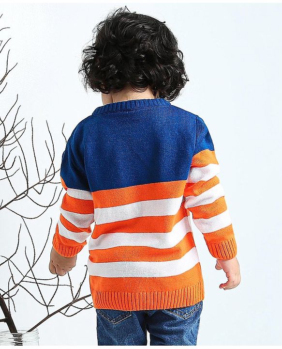 Babyhug Full Sleeves Stripe Sweater Football Patch - Orange Blue
