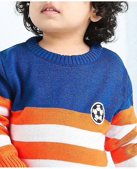 Babyhug Full Sleeves Stripe Sweater Football Patch - Orange Blue