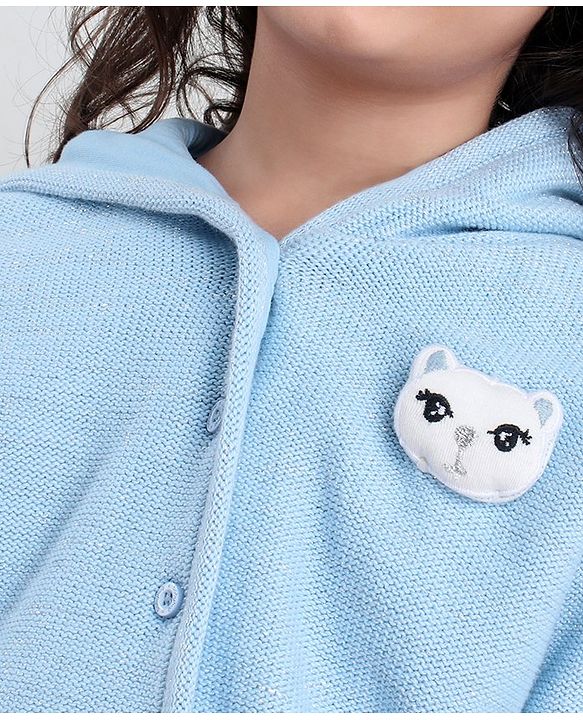 Babyhug Full Sleeves Front Open Sweater Kitty Applique - Blue