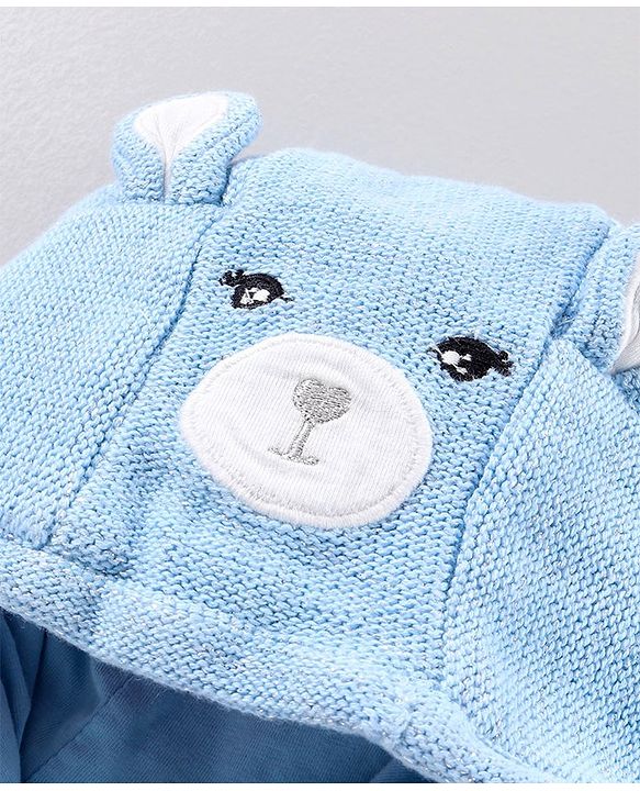 Babyhug Full Sleeves Front Open Sweater Kitty Applique - Blue