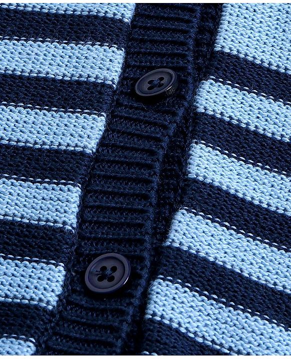 Babyhug Full Sleeves Front Open Hooded Sweater - Blue