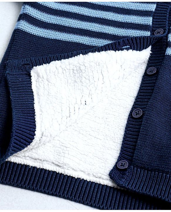 Babyhug Full Sleeves Front Open Hooded Sweater - Blue