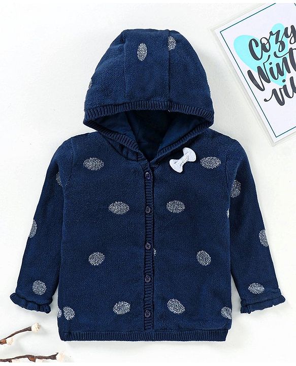 Babyhug Full Sleeves Hooded Sweater - Blue