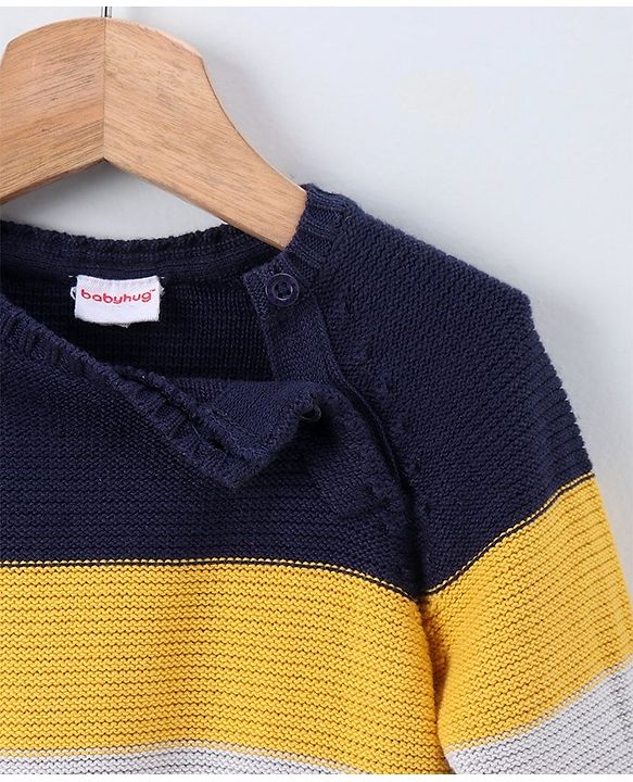 Babyhug Full Sleeves Pullover Colorblock Sweater - Blue