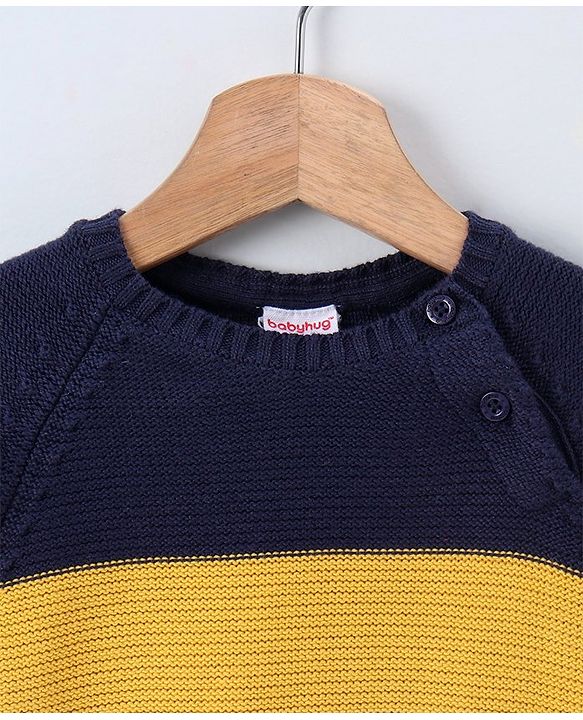 Babyhug Full Sleeves Pullover Colorblock Sweater - Blue