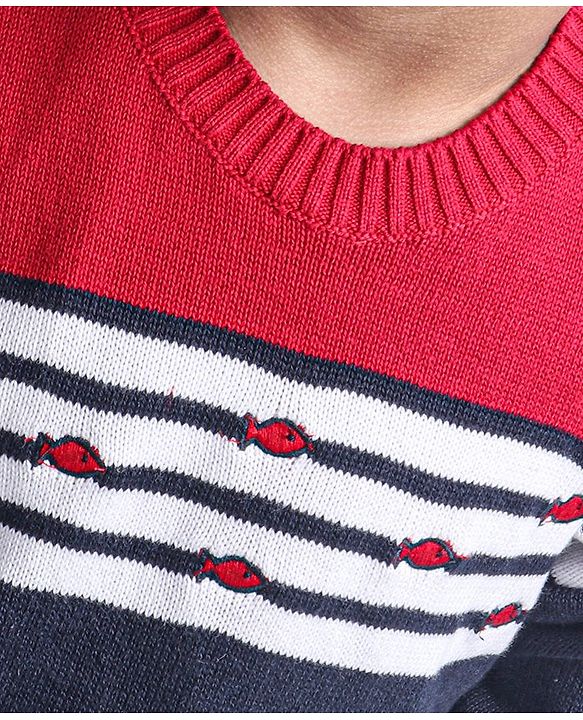 Babyhug Full Sleeves Sweater Color Block Print - Red