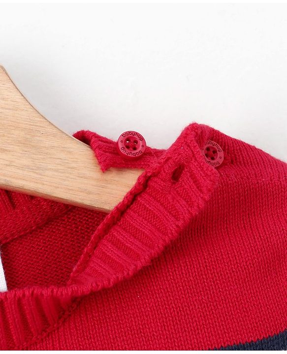 Babyhug Full Sleeves Sweater Color Block Print - Red