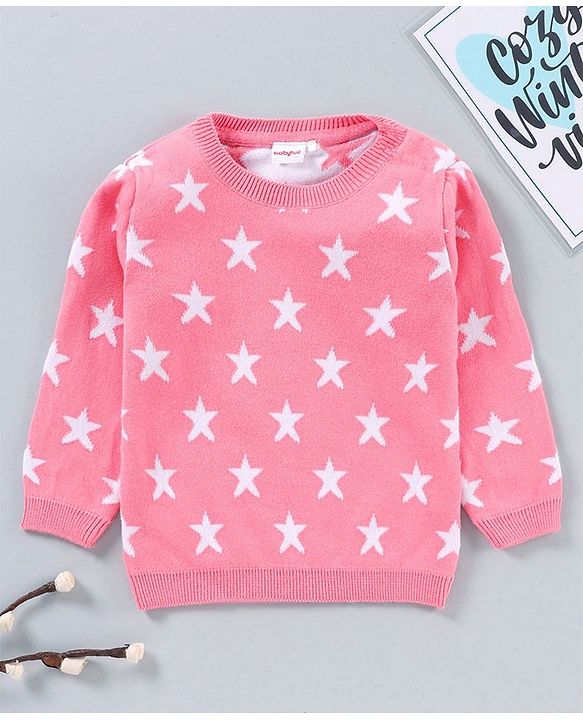 Babyhug Full Sleeves Intarsia Sweater  - Pink
