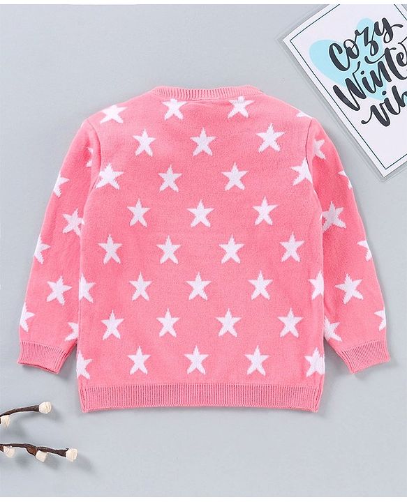 Babyhug Full Sleeves Intarsia Sweater  - Pink