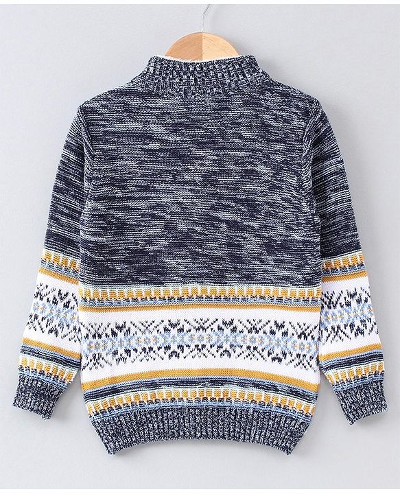 Babyhug Full Sleeves Jacquard Pullover Sweater With Badge - Navy