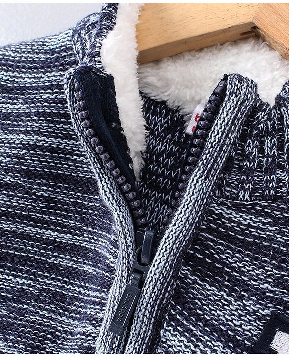Babyhug Full Sleeves Jacquard Pullover Sweater With Badge - Navy