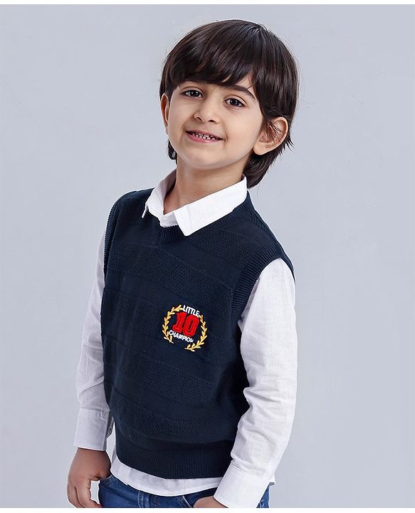 Babyhug Sleeveless Pullover Sweater Number Patch - Blue