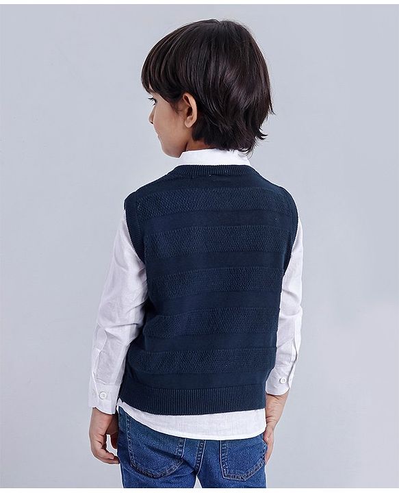 Babyhug Sleeveless Pullover Sweater Number Patch - Blue