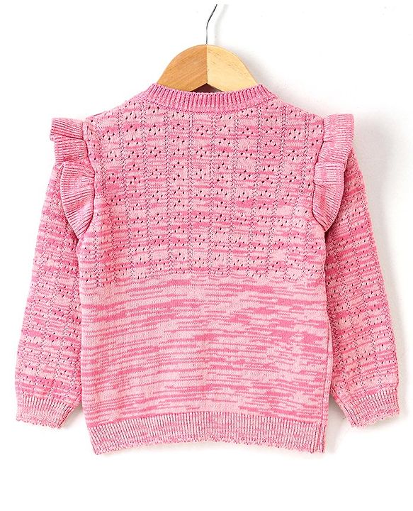 Babyhug Full Sleeves Sweater Floral Embroidery - Pink