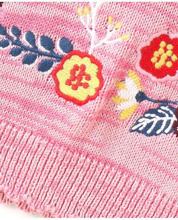 Babyhug Full Sleeves Sweater Floral Embroidery - Pink