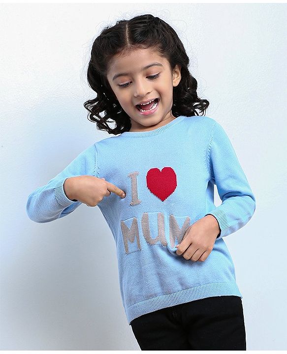 Babyhug Full Sleeves Sweater Text Applique - Blue
