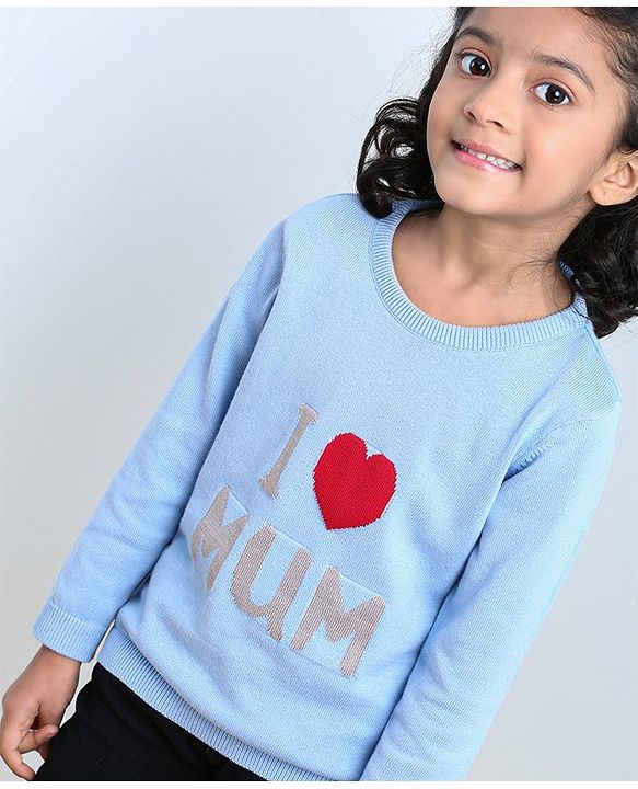Babyhug Full Sleeves Sweater Text Applique - Blue