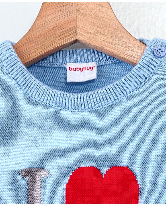Babyhug Full Sleeves Sweater Text Applique - Blue
