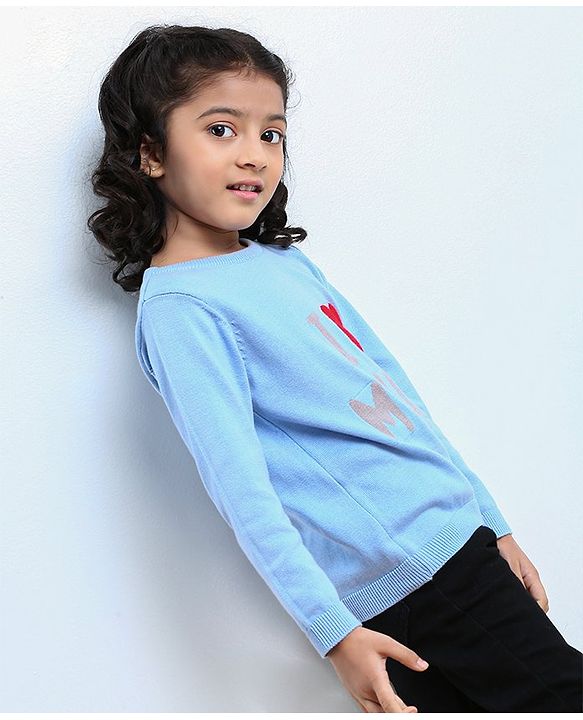 Babyhug Full Sleeves Sweater Text Applique - Blue
