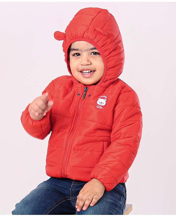 Babyhug Full Sleeves Hooded Padded Jacket - Dark Orange