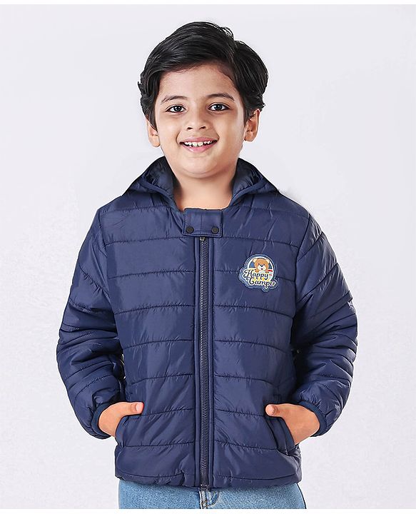 Babyhug Full Sleeves Hooded Padded Jacket - Navy