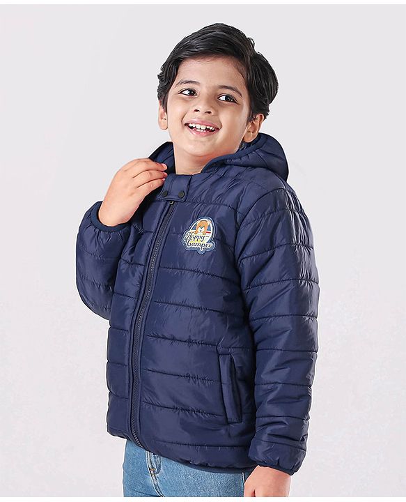 Babyhug Full Sleeves Hooded Padded Jacket - Navy