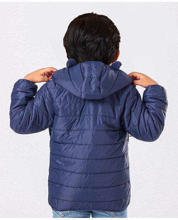 Babyhug Full Sleeves Hooded Padded Jacket - Navy