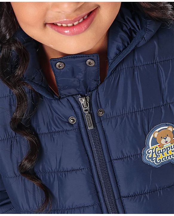 Babyhug Full Sleeves Hooded Padded Jacket - Navy