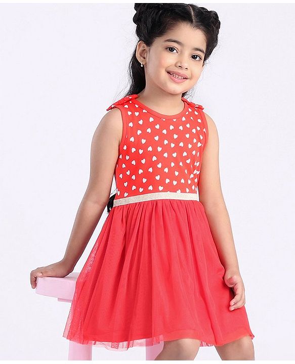 Babyhug Sleeveless Frock Polka Dots Print - Red