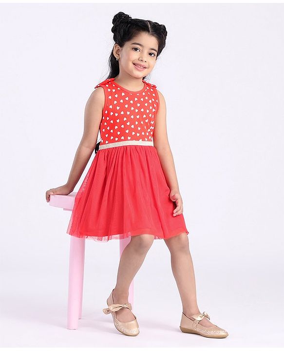 Babyhug Sleeveless Frock Polka Dots Print - Red