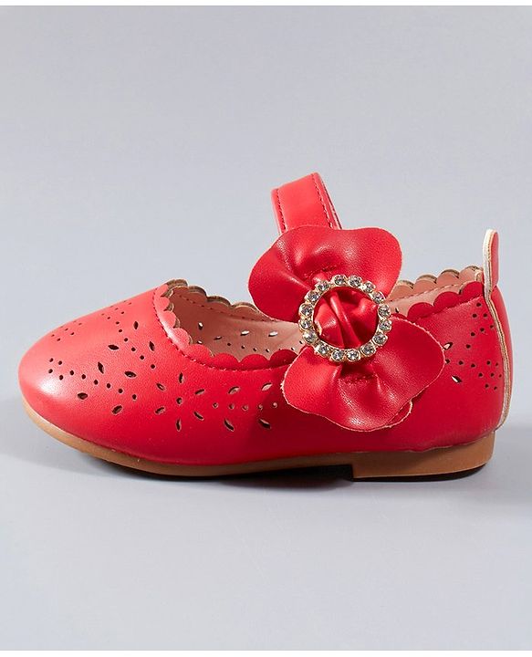 Cute Walk by Babyhug Party Wear Belly Shoes Bow Applique - Red