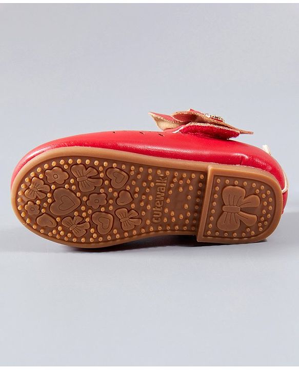 Cute Walk by Babyhug Party Wear Belly Shoes Bow Applique - Red