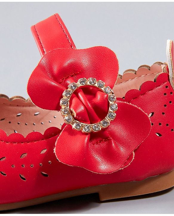 Cute Walk by Babyhug Party Wear Belly Shoes Bow Applique - Red