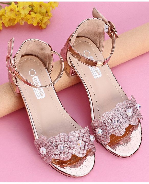 Cute Walk by Babyhug Sandals With Studded Pearls - Golden